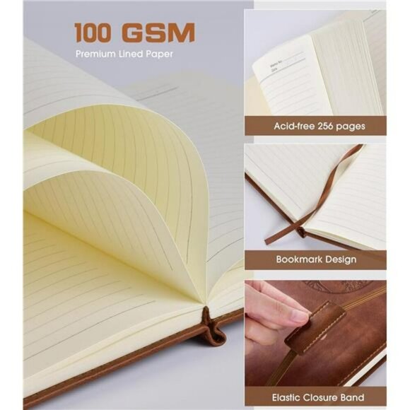 Leather Journal Notebook A4 Lined Hardcover Travel Business School Writing Gift - Picture 4 of 7